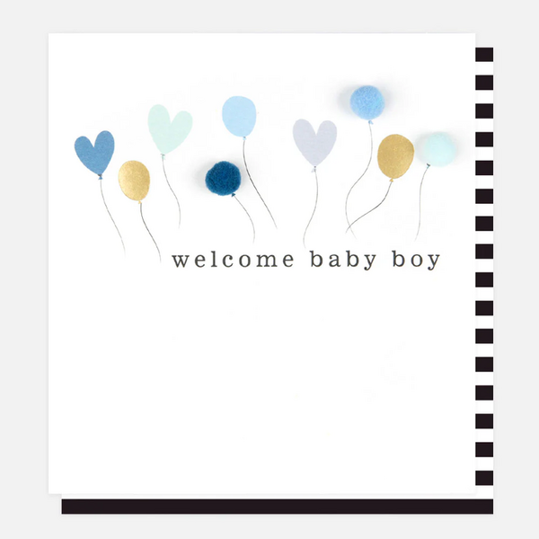 Welcome Baby Boy Pom Pom Balloons Card