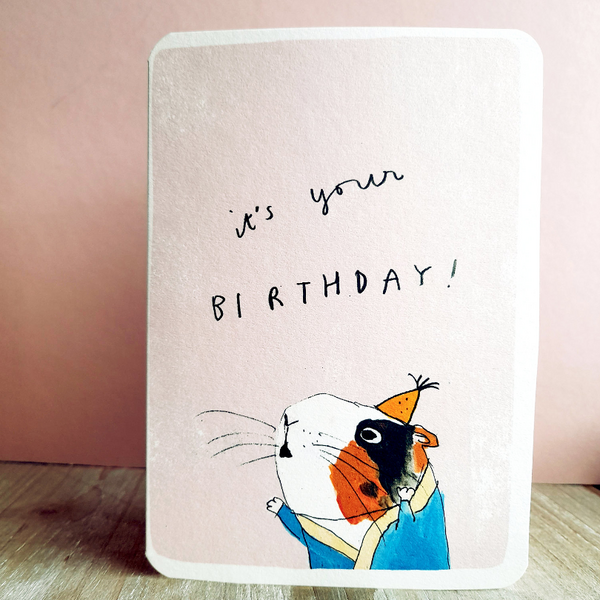 Happy Birthday Guinea Pig In Party Hat Card