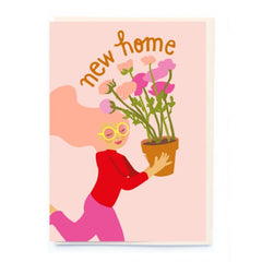New Home Lady Carrying Plant Card