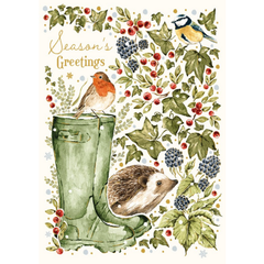 Season's Greetings Robin & Wellies Card