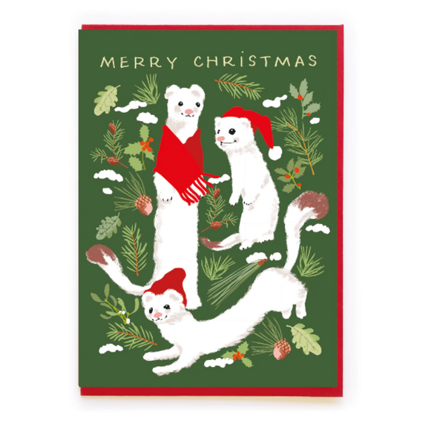 White Ferret Merry Christmas Card