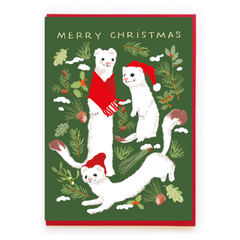 White Ferret Merry Christmas Card