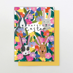 Happy Easter Bunnies & Flowers Card
