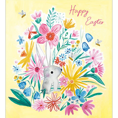 Happy Easter Rabbit With Flowers Pack Of 5 Cards