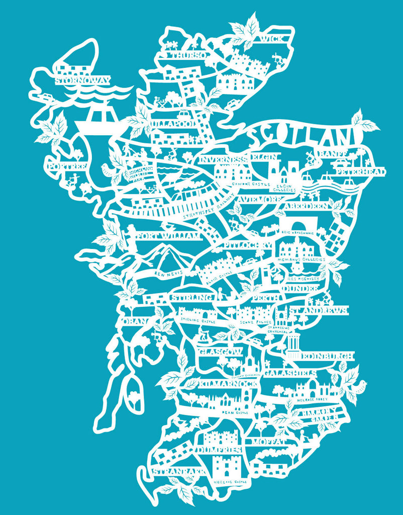 Lasercut A4 Scotland - White On Blue