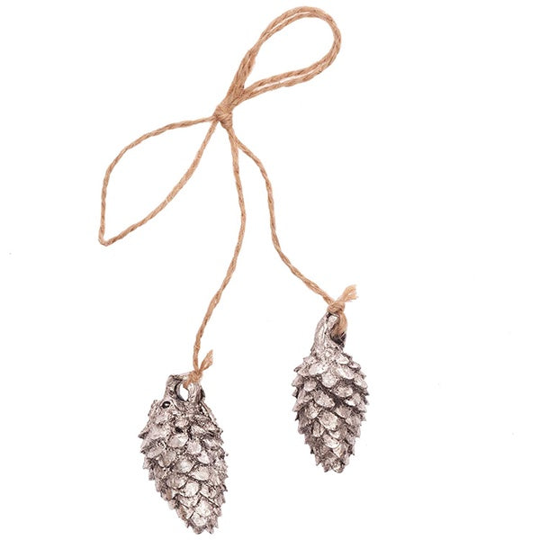 Silver Pinecone Hanging Decorations set of 2