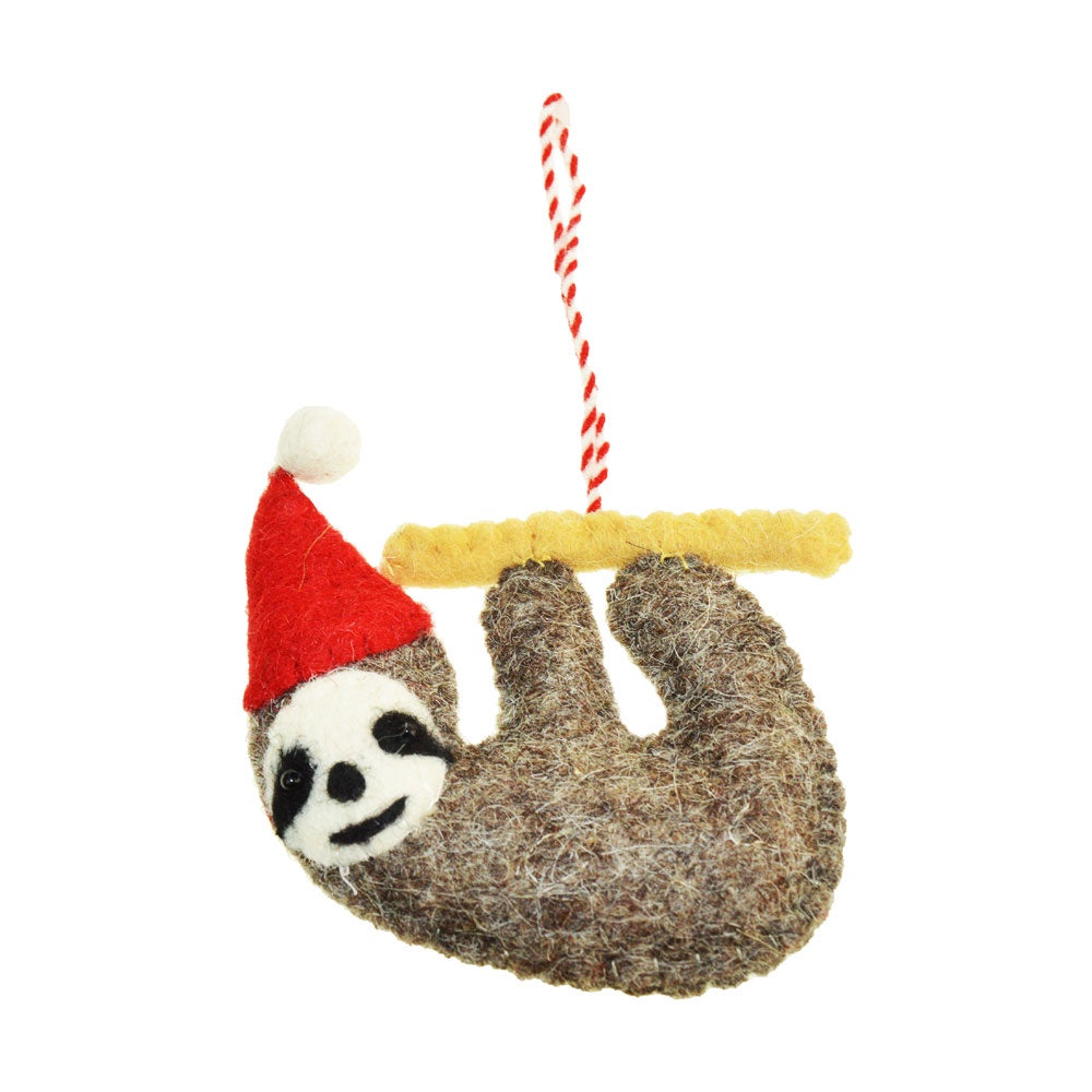 Felt Sloth Wearing Santa Hat Decoration