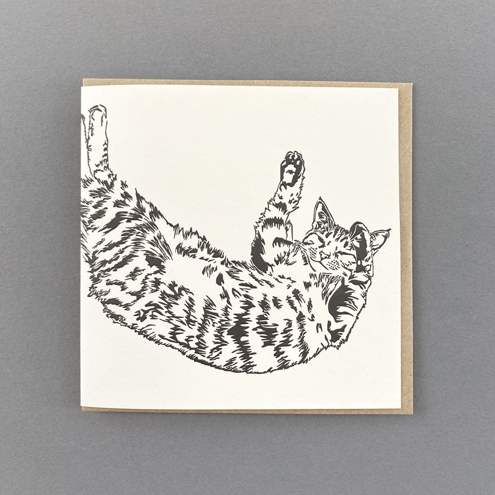 Time to Stretch Cat Letterpress Card