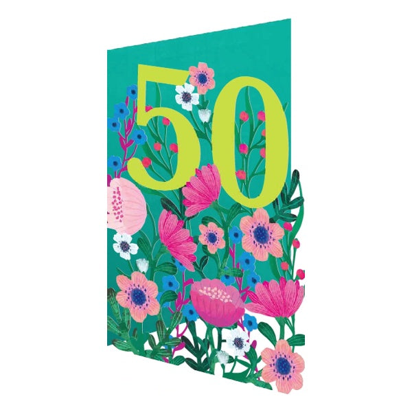 Age 50 Flowers Lasercut Card