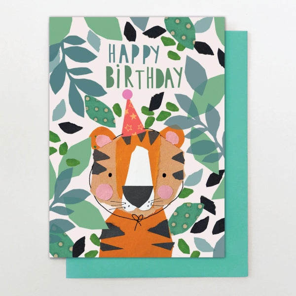 Happy Birthday Tiger with Party Hat Card