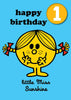 Little Miss Age 1 Badge Birthday Card