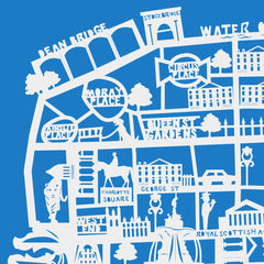Lasercut A2 Edinburgh New Town Map - White on Blue