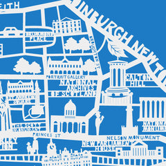 Lasercut A2 Edinburgh New Town Map - White on Blue