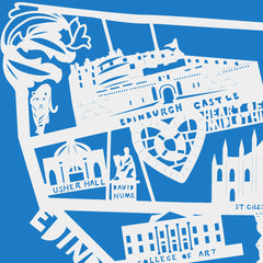 Lasercut A2 Edinburgh Old Town Map - White on Blue