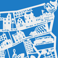 Lasercut A2 Edinburgh Old Town Map - White on Blue