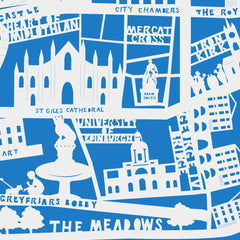 Lasercut A2 Edinburgh Old Town Map - White on Blue