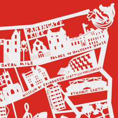 Lasercut A2 Edinburgh Old Town Map - White on Red