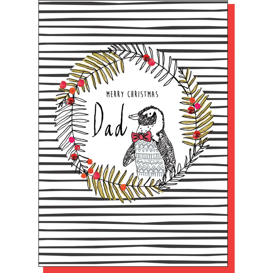 Dad Penguin in Wreath Christmas Card