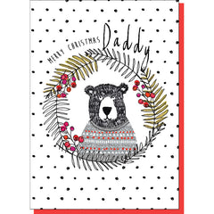 Daddy Bear In Wreath Christmas Card
