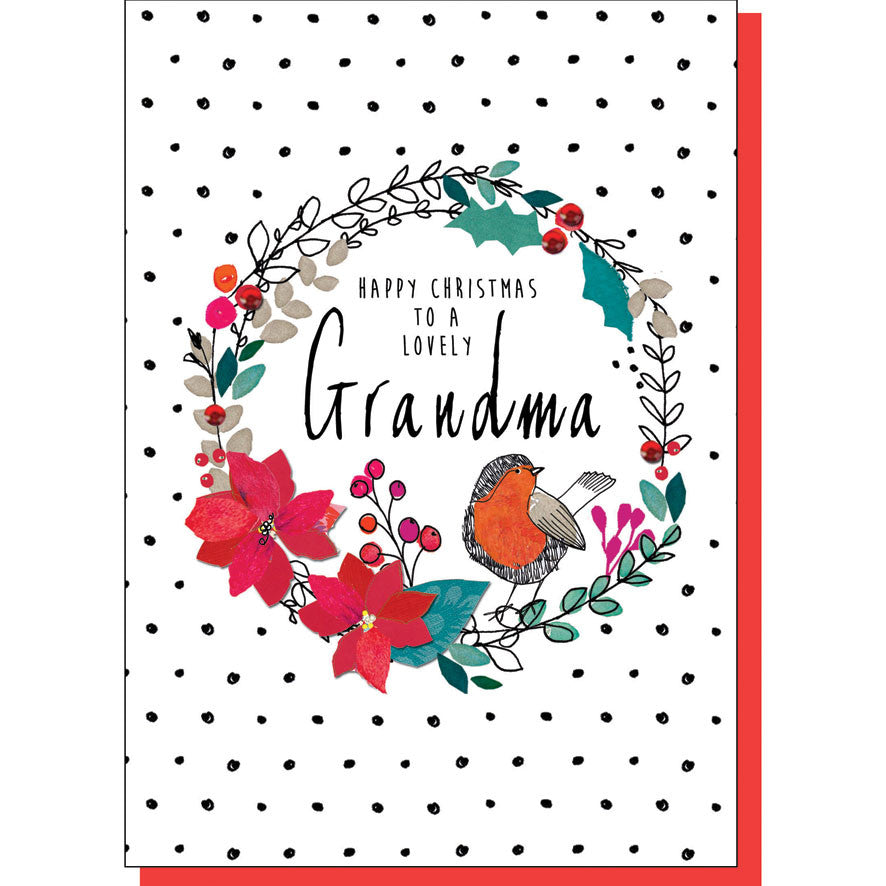 Grandma Robin in Wreath Christmas Card